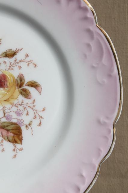 photo of antique vintage hand-painted china plates w/ rose pink flowers & ornate gold #5