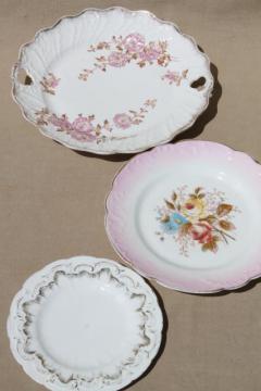 catalog photo of antique vintage hand-painted china plates w/ rose pink flowers & ornate gold