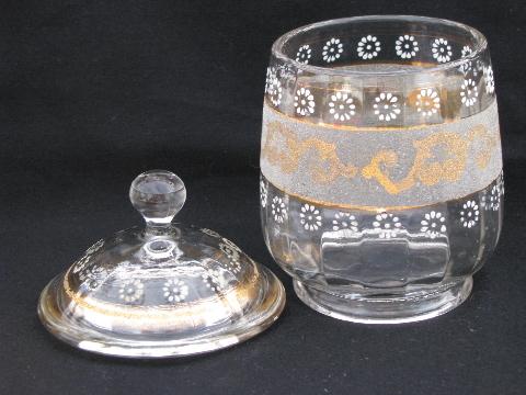 photo of antique vintage hand-painted enamel glass spooner & sugar cube or biscuit jar? #3