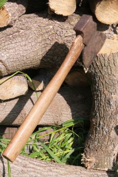 catalog photo of antique vintage hewing hatchet rustic broad ax primitive farm tool