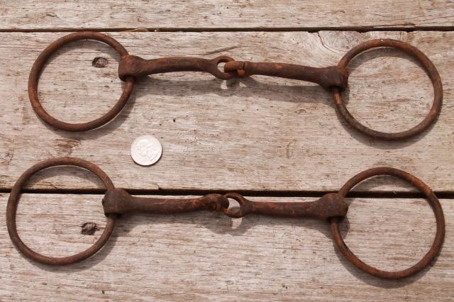 photo of antique vintage horse bits, snaffle bits - rusty old tack for primitive rustic display #2