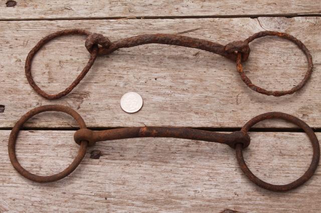 photo of antique vintage horse bits, snaffle bits - rusty old tack for primitive rustic display #3