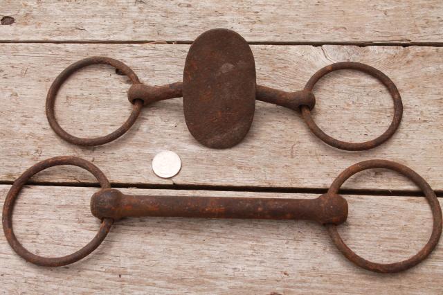 photo of antique vintage horse bits, snaffle bits - rusty old tack for primitive rustic display #5