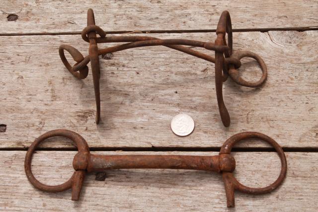 photo of antique vintage horse bits, snaffle bits - rusty old tack for primitive rustic display #7