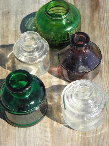 photo of antique & vintage ink bottles, old colored glass bottle lot #1