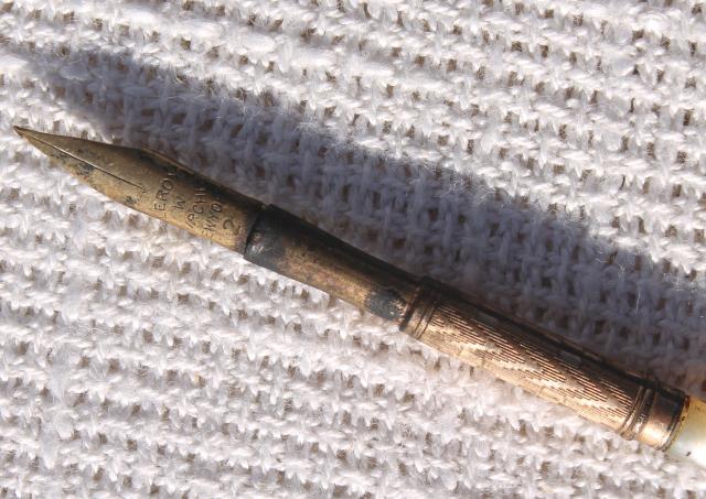 photo of antique vintage ink pen, ladies writing desk dip pen w/ mother of pearl shell handle #8