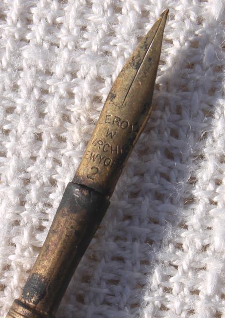 photo of antique vintage ink pen, ladies writing desk dip pen w/ mother of pearl shell handle #9