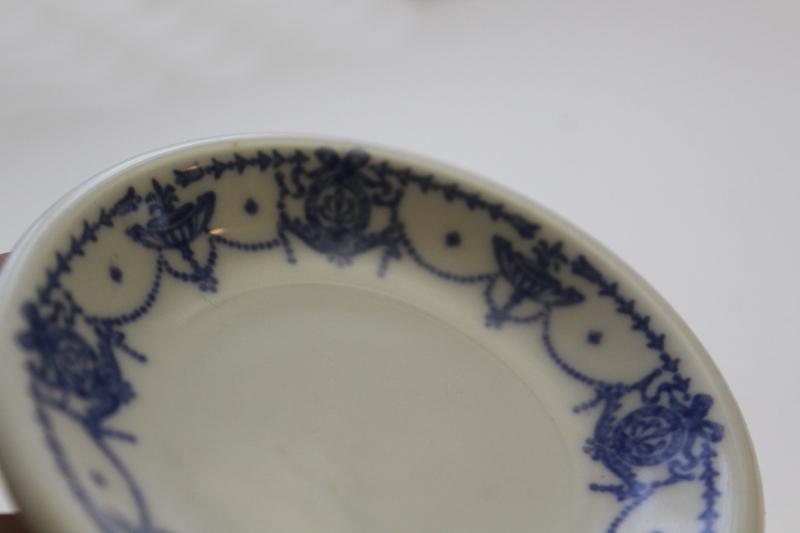 photo of antique vintage ironstone china butter pat plate, blue & white transferware #5