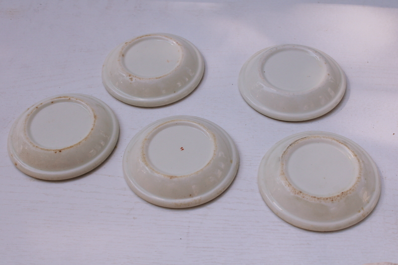 photo of antique vintage ironstone china butter pats, stack of tiny plates stained worn floral #4