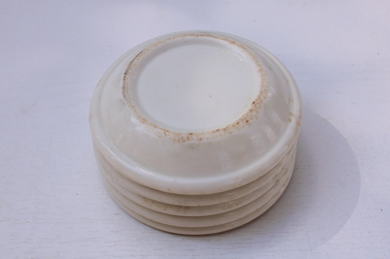 photo of antique vintage ironstone china butter pats, stack of tiny plates stained worn floral #5