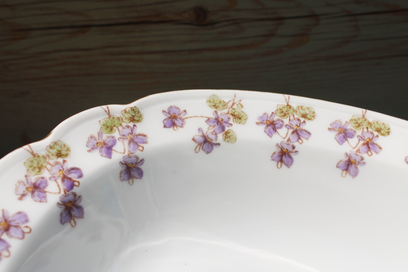 photo of antique vintage ironstone china compote, large pedestal bowl w/ lavender violets #2