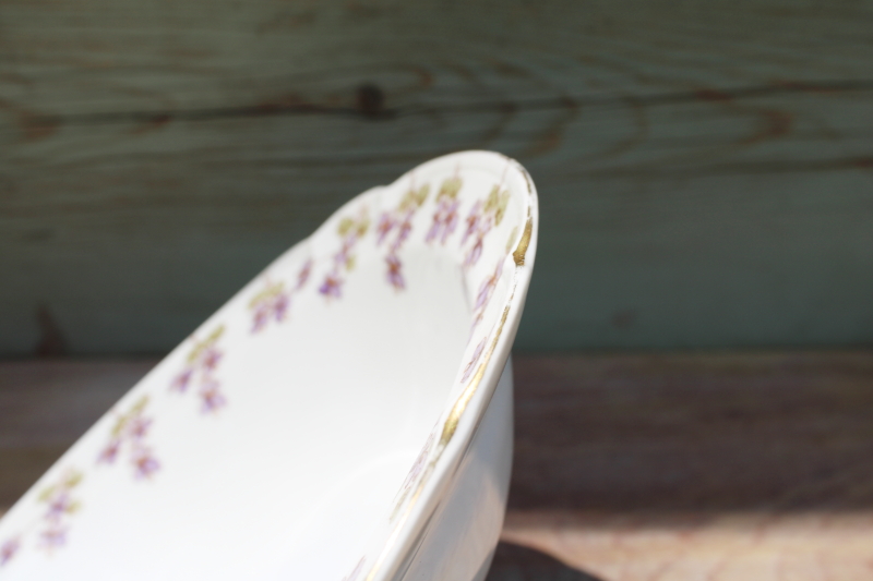 photo of antique vintage ironstone china compote, large pedestal bowl w/ lavender violets #4