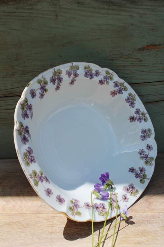 photo of antique vintage ironstone china compote, large pedestal bowl w/ lavender violets #6