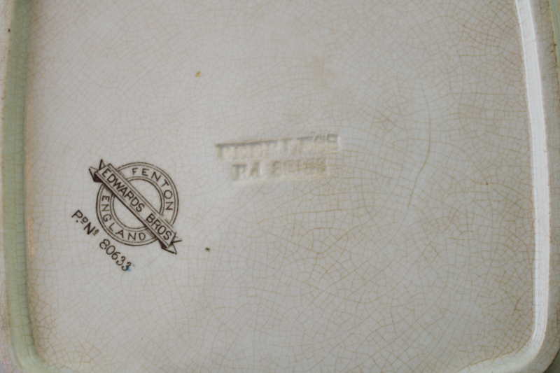 photo of antique vintage ironstone tray, shabby brown stained vintage transferware china square plate  #7