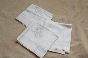 catalog photo of antique vintage ivory silk handkerchiefs, hankies with lace monogram letter A