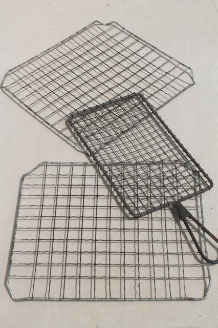 photo of antique vintage kitchenware, old crimped wire cooling racks & grater w/ handle #1