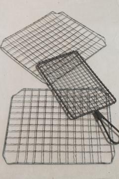 catalog photo of antique vintage kitchenware, old crimped wire cooling racks & grater w/ handle