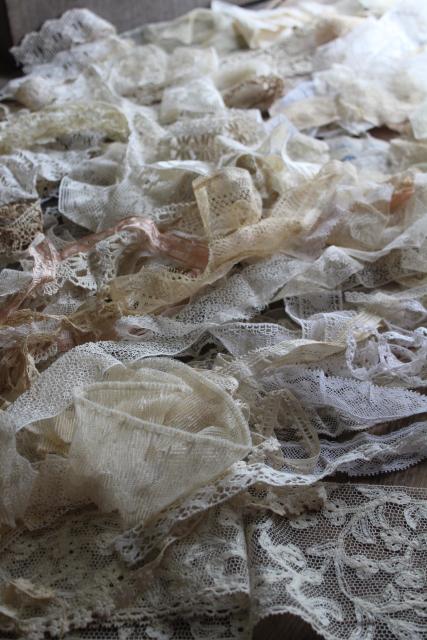 photo of antique & vintage lace trim edgings, lot remnants scraps a yard or less, many types patterns #1