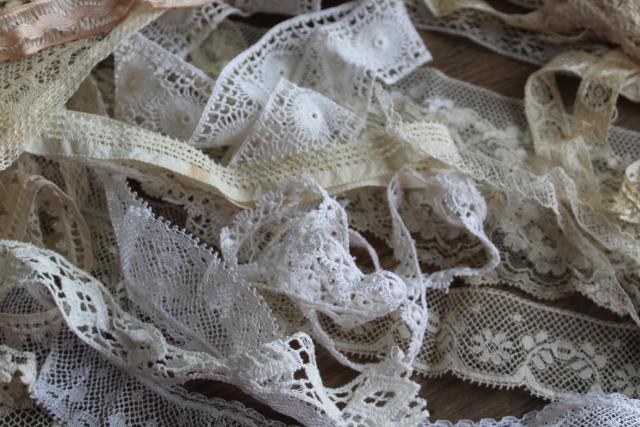 photo of antique & vintage lace trim edgings, lot remnants scraps a yard or less, many types patterns #2