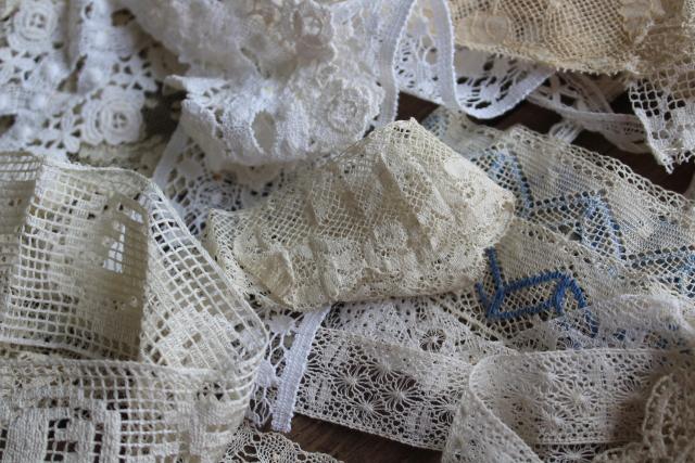 photo of antique & vintage lace trim edgings, lot remnants scraps a yard or less, many types patterns #3