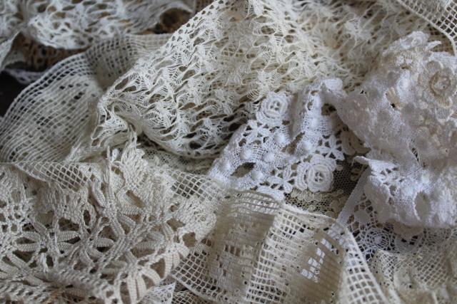 photo of antique & vintage lace trim edgings, lot remnants scraps a yard or less, many types patterns #4