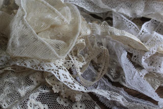 photo of antique & vintage lace trim edgings, lot remnants scraps a yard or less, many types patterns #8