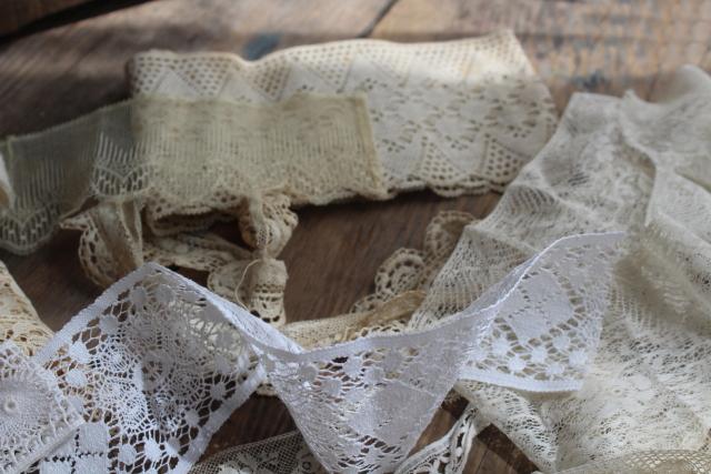 photo of antique & vintage lace trim edgings, lot remnants scraps a yard or less, many types patterns #13