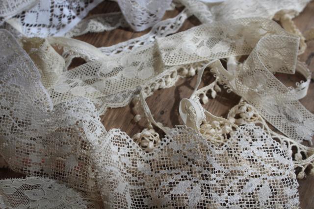 photo of antique & vintage lace trim edgings, lot remnants scraps a yard or less, many types patterns #14