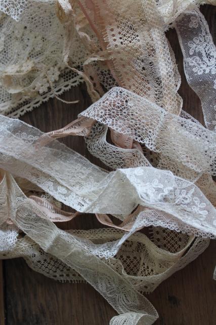 photo of antique & vintage lace trim edgings, lot remnants scraps a yard or less, many types patterns #15
