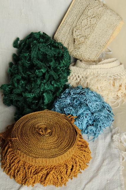 photo of antique & vintage lampshade or upholstery trim, bullion fringe, silky rayon tassels, lace #1