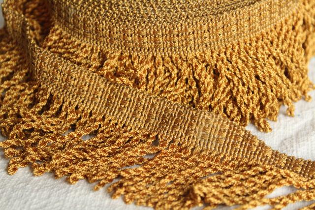 photo of antique & vintage lampshade or upholstery trim, bullion fringe, silky rayon tassels, lace #11