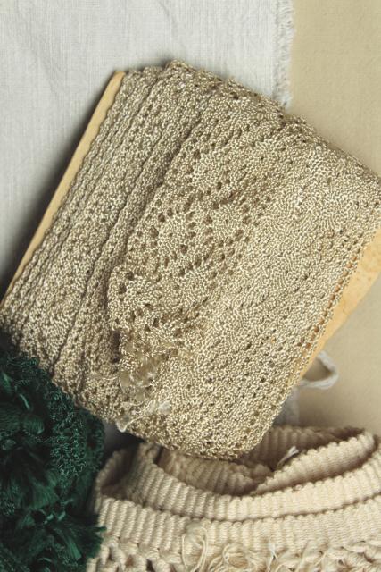 photo of antique & vintage lampshade or upholstery trim, bullion fringe, silky rayon tassels, lace #12