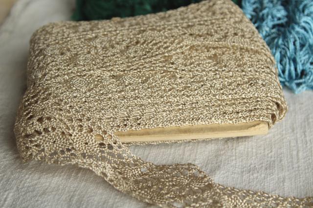 photo of antique & vintage lampshade or upholstery trim, bullion fringe, silky rayon tassels, lace #14