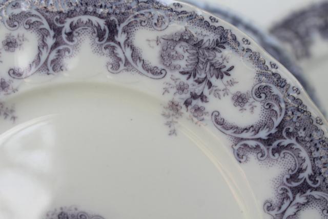 photo of antique vintage lavender purple transferware china plates, Savannah Johnson Bros England #3