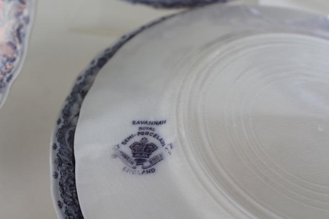 photo of antique vintage lavender purple transferware china plates, Savannah Johnson Bros England #5