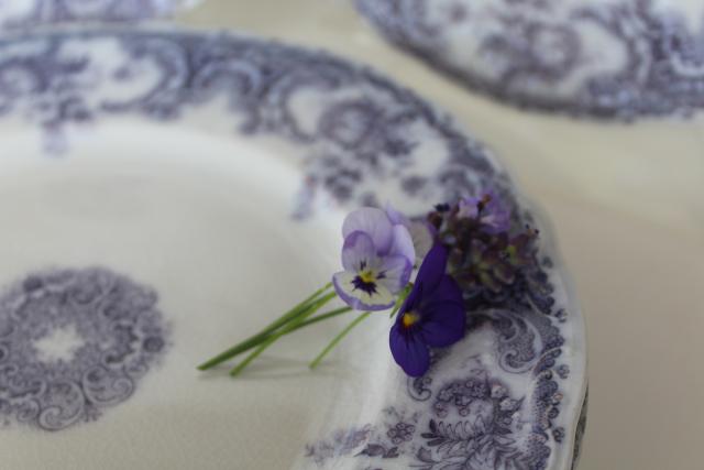 photo of antique vintage lavender purple transferware china plates, Savannah Johnson Bros England #7