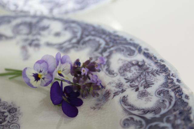 photo of antique vintage lavender purple transferware china plates, Savannah Johnson Bros England #8