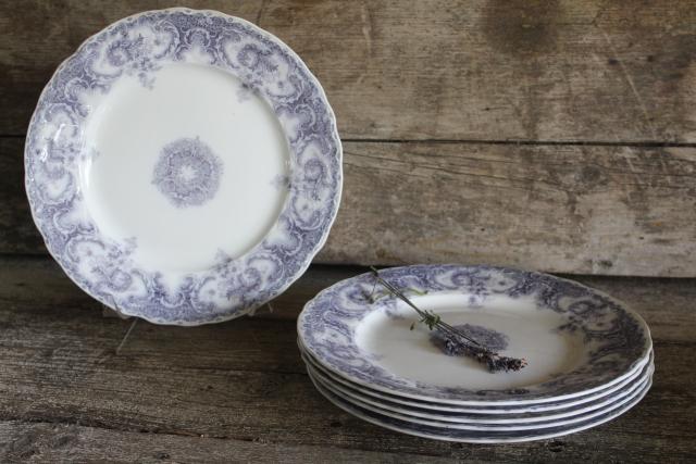 photo of antique vintage lavender purple transferware china plates, Savannah Johnson Bros England #1