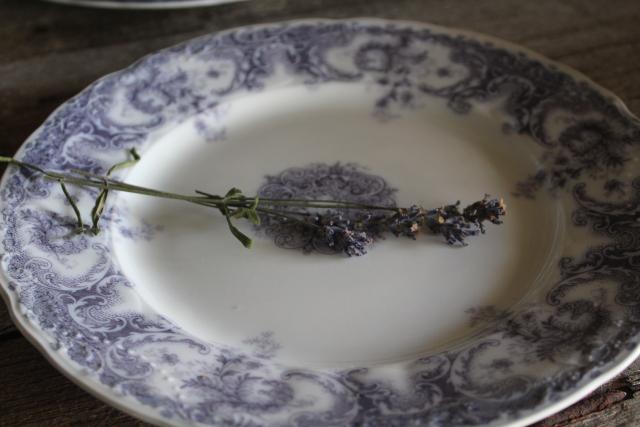 photo of antique vintage lavender purple transferware china plates, Savannah Johnson Bros England #2