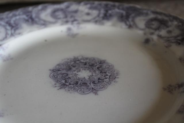 photo of antique vintage lavender purple transferware china plates, Savannah Johnson Bros England #4