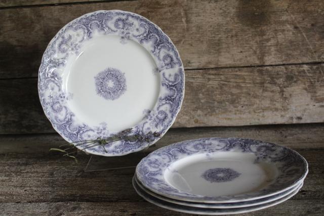 photo of antique vintage lavender purple transferware china plates, Savannah Johnson Bros England #1