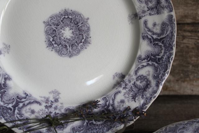 photo of antique vintage lavender purple transferware china plates, Savannah Johnson Bros England #2