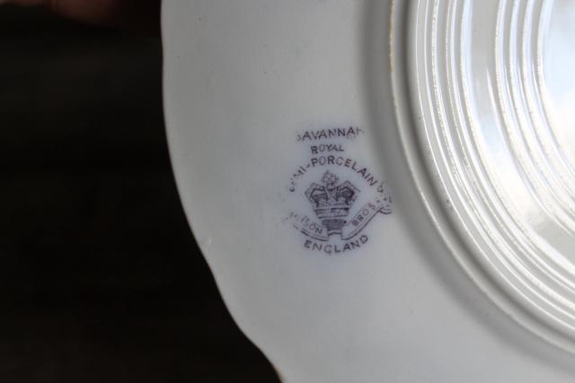 photo of antique vintage lavender purple transferware china plates, Savannah Johnson Bros England #4