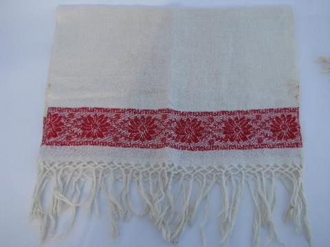 photo of antique vintage linen damask towels, turkey red floral borders #2