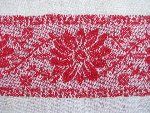 photo of antique vintage linen damask towels, turkey red floral borders #3