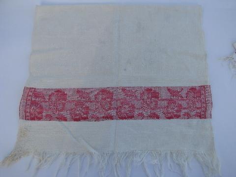 photo of antique vintage linen damask towels, turkey red floral borders #4