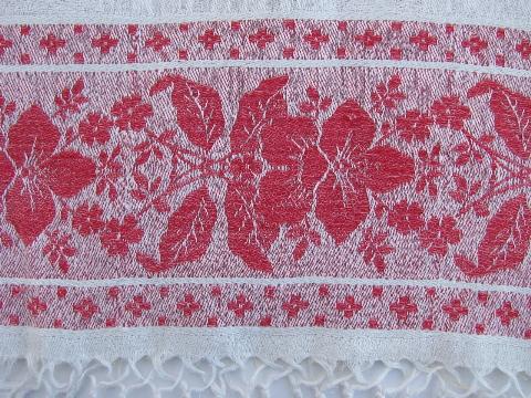 photo of antique vintage linen damask towels, turkey red floral borders #7