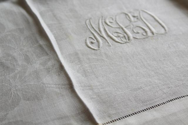 photo of antique vintage linen huckaback & damask bath towels, embroidered D monogram letters #5