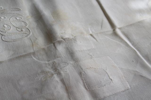 photo of antique vintage linen huckaback & damask bath towels, embroidered D monogram letters #14