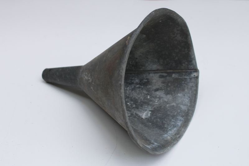 photo of antique vintage metal funnel, weathered galvanized zinc primitive witch hat shape  #1